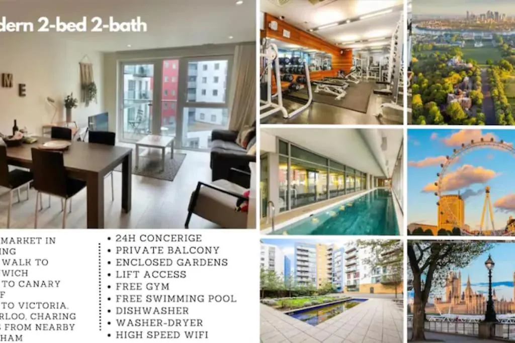 2Bed 2Bath -Pool, Balcony, Gym Lift Apartment London